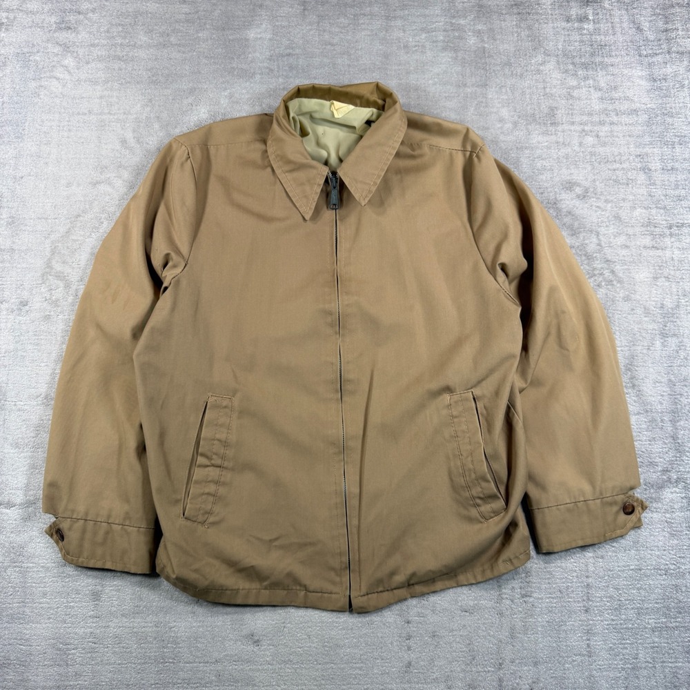 Vintage Harrington Jacket Mens Large Tan Twill Clix Zip 80s Lightweight Boxy